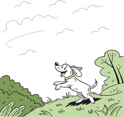 Cute Puppy with Nature Scenery Vector Illustration  EPS Clipart Design