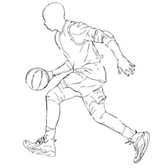 Fototapeta premium Basketball player outline dribbling a ball on the court