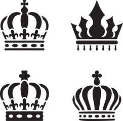  Set of Royal crown silhouette vector illustration isolated On Transparent Background 