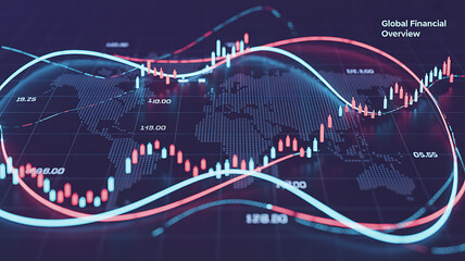 Global Financial Overview: Dynamic data streams converge on a world map, illustrating the ebb and flow of global markets in a visually compelling and informative manner.