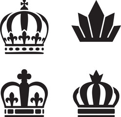  Set of Royal crown silhouette vector illustration isolated On Transparent Background 