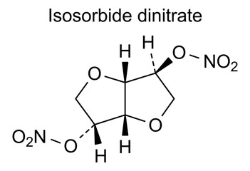 Chemical structure of isosorbide dinitrate, drug substance