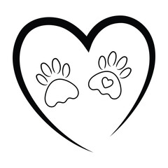 Different animal heart with paw print vector illustrations