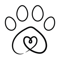 Different animal heart with paw print vector illustrations