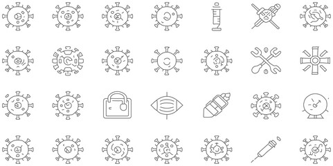 Set of black line icon related to virus with seamless pattern abstract background, modern icon pattern health element with tecnology service.