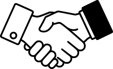 Naklejka premium two hands shaking, illustrating cooperation, black-and-white, minimalistic style, vector art