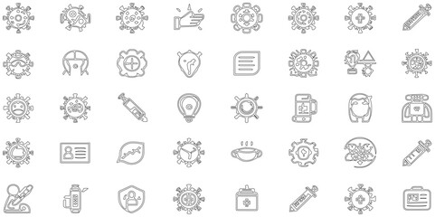 Fototapeta premium Set of black line icon related to virus with seamless pattern abstract background, modern icon pattern health element with tecnology service.
