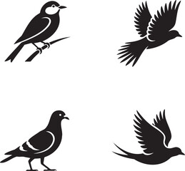 Fototapeta premium Set of bird icon silhouette vector illustration isolated On Transparent Background