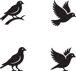 Fototapeta premium Set of bird icon silhouette vector illustration isolated On Transparent Background