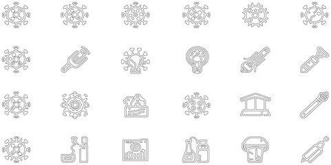 Set of black line icon related to virus with seamless pattern abstract background, modern icon pattern health element with tecnology service.
