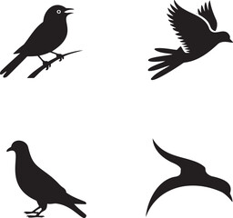 Fototapeta premium Set of bird icon silhouette vector illustration isolated On Transparent Background