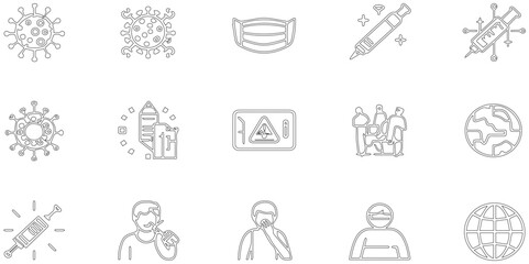 Fototapeta premium Set of black line icon related to virus with seamless pattern abstract background, modern icon pattern health element with tecnology service.