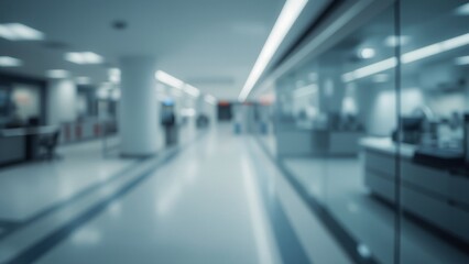 Blurred Modern Hospital Corridor with Soft Lighting and Clean Medical Interior Design