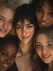 Fototapeta premium Group of diverse women girlfriends smiling in front of home