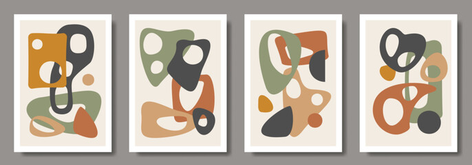 Abstract creative art posters with geometric shapes and 3d effects for interior design. Set of artistic modern trendy 3d backgrounds. Collection of premium art design for cards, cover, banner.