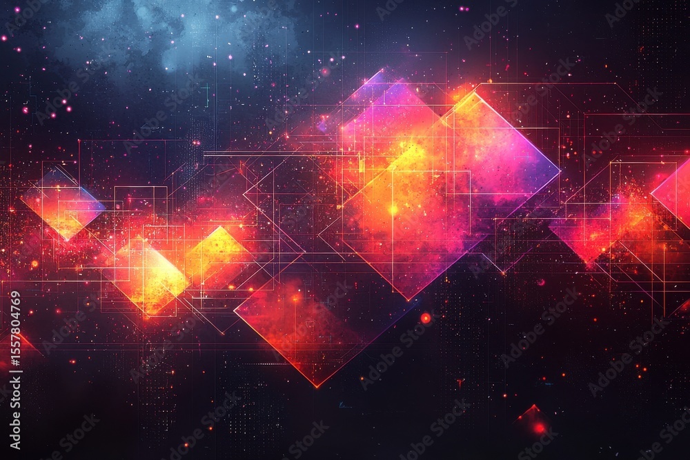 Poster futuristic digital interface with glowing data visualizations of advanced technology concepts
