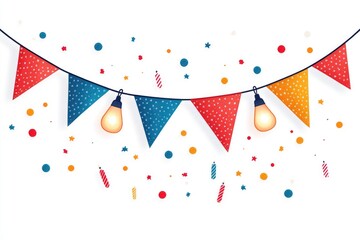 Festive bunting with lights and confetti