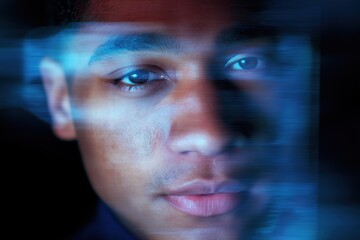 Close-up of young african male with digital light effects