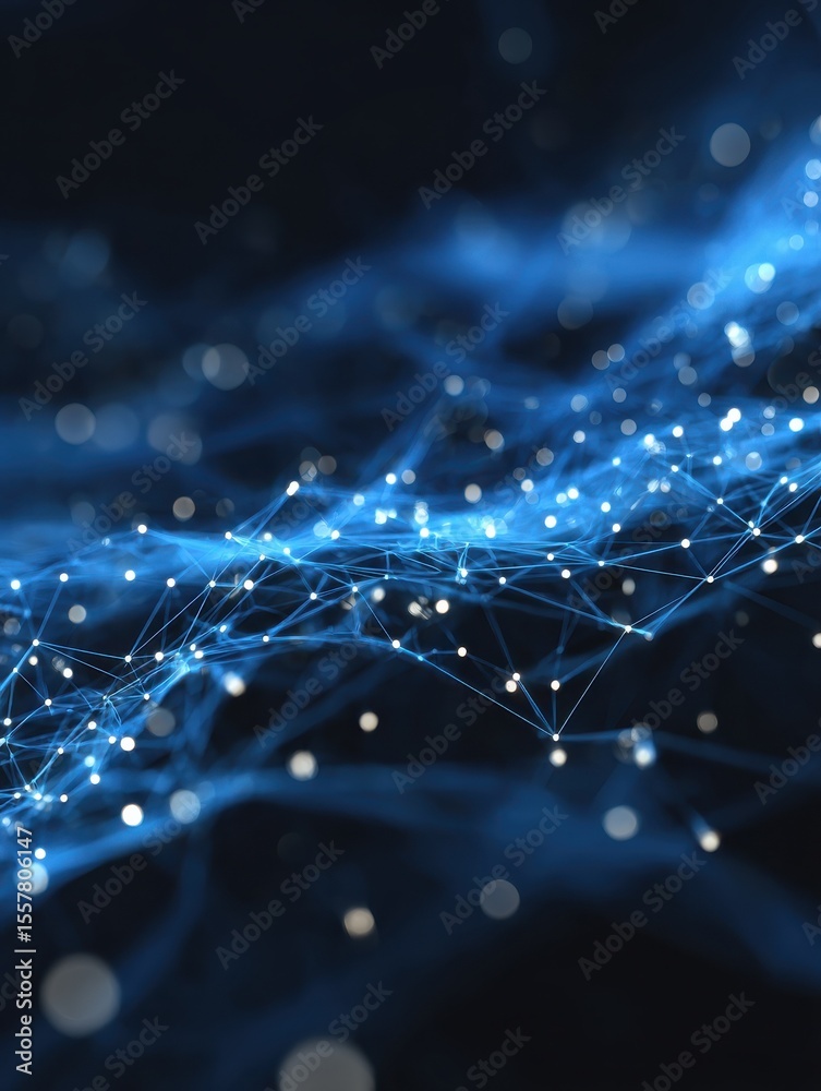 Poster dynamic web of interconnected dots and lines on vibrant blue. technology and communication network i