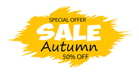 Autumn sale announcement featuring special offer with 50 percent discount in bold text and vibrant design