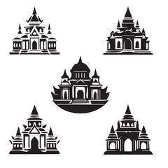Set of temple silhouette icon with white background