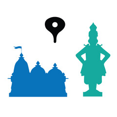  Color Silhouette of indian god vitthal pandurang with temple