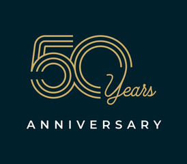 50 Years Anniversary design vector illustration. Unique 50 years logo design template. In gold color