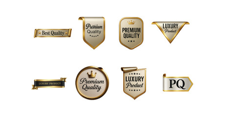 Collection of Premium Quality Gold and Beige Labels, Luxury Product Badges, and Best Quality Ribbon Banners