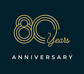 80 Years Anniversary design vector illustration. Unique 80 years logo design template. In gold color