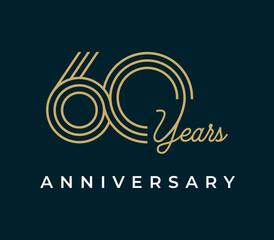 60 Years Anniversary design vector illustration. Unique 60 years logo design template. In gold color