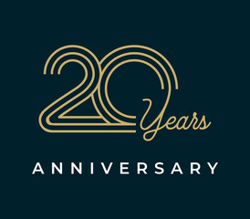 20 Years Anniversary design vector illustration. Unique 20 years logo design template. In gold color