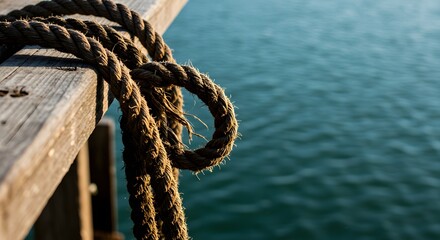 Fototapeta premium A snapped rope coil unraveling over dock edge