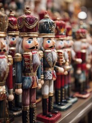 Fototapeta premium Nutcracker figurines arranged in a festive display