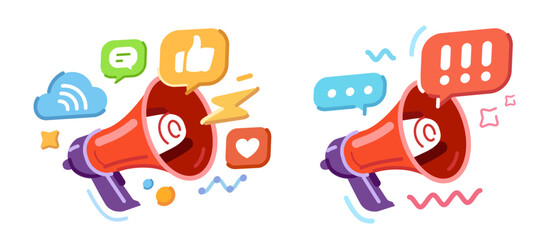 Megaphone loudspeaker announces important information. Online promotion or advertising, social media digital marketing