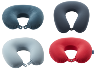 Travel neck pillows in various colors on transparent background  