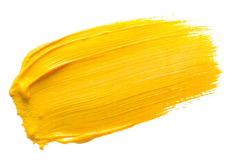 Yellow paint brush stroke creates an abstract texture isolated on transparent background