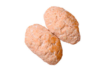 Steamed fish or chicken cutlets or meatballs with salt and spices. Fish cutlets