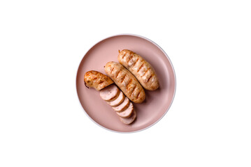 Grilled chicken or beef sausages, a hot meat dish. Barbecued sausages