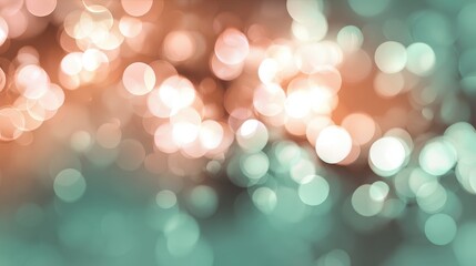 Abstract blur bokeh background. Blurred mint green, peach orange and white silver colors bokeh background