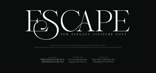 Escape Classy elegant font, vintage type or luxury premium typeface, vector English royal alphabet. Classic typography in modern or old art deco style, serif letters for modern or retro poster font
