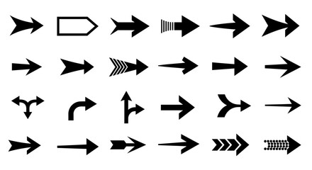 Black vector arrow set: web icons, direction symbols, and pointer button illustrations