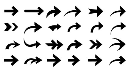 Black vector arrow set: web icons, direction symbols, and pointer button illustrations