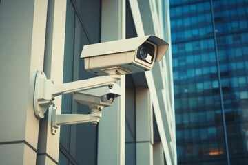Two security cameras monitoring a modern building exterior, ensuring safety and surveillance