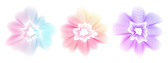 Sonic neon neon circular waves. Abstract vector wavy gradient circles. Minimalistic sound rainbow dot lines . Colorful cover for music poster and banner. Radial spectrum.