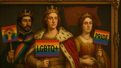 Fototapeta premium Renaissance Royals Holding Pride Signs, LGBTQ+ Protest Art
