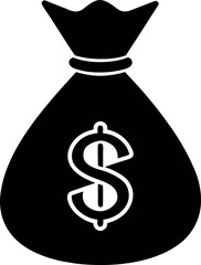 Money Bag with Dollar Sign Silhouette Vector