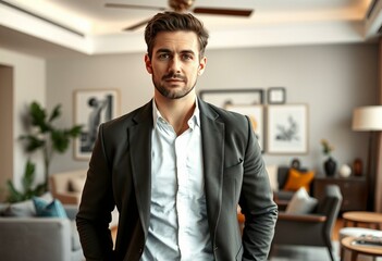Obraz premium Male interior designer in a stylishly decorated room