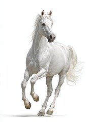 White arabian horse running isolated on a white background