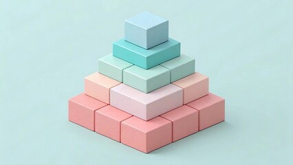 Isometric 3D blocks stacked vertically in pastel tones, modern minimalist art

