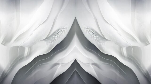 Smooth White and Grey Wave Geometrical Artistic Shape Design Animation Backgrond. Silver Chrome Waves Flowing. Wavy Fluid Texture. White Clean Abstract Motion Background. Lines, Circles, Triangles.